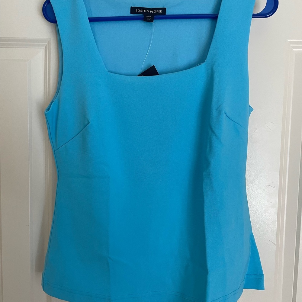 Boston Proper Blue Fitted Sleeveless Tank Top